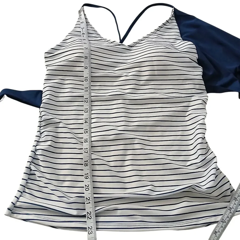 NEW Nani Swimwear Wrap-Tie Tankini Top Womens Large Pinstripe Swimsuit Swim Suit